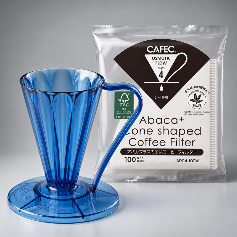 CAFEC FLOWER DRIPPER DEEP 27 PORTA FILTROS AZUL + 100 FILTROS ABACA+